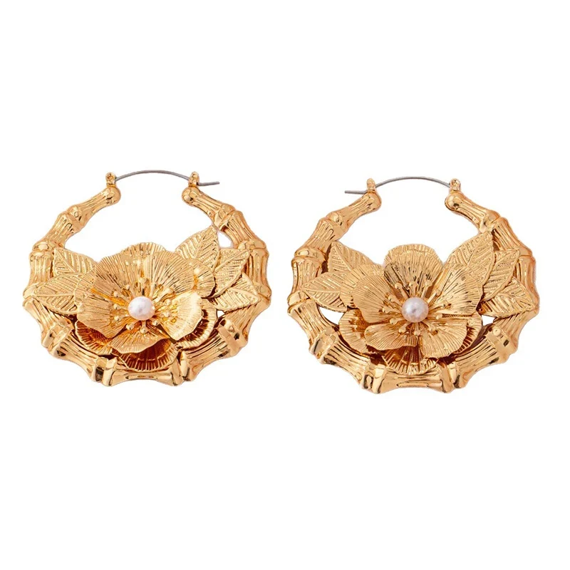 Fine Women’s Fashion Flower Imitation Pearl Large Hoop Earrings Fine Crafted