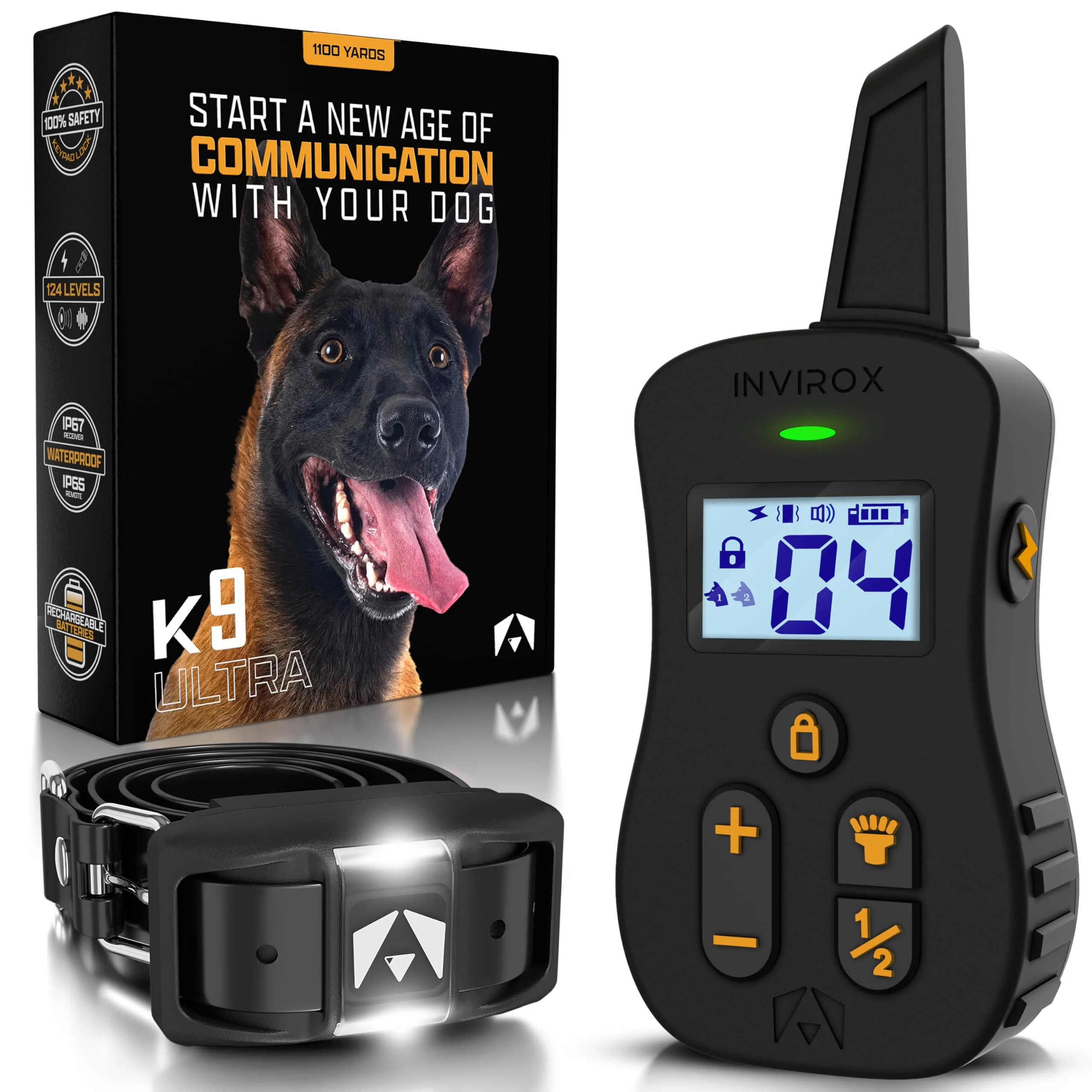Practical INVIROX Ultra K9 Dog Shock Collar – 124 Levels 4 Modes ¾ Mile Range IP67 Waterproof Carefully Designed