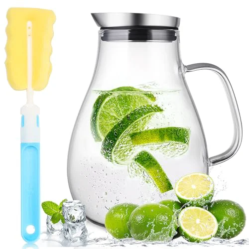 Authentic 2 Liter 68oz Glass Pitcher with Lid and Handle First-Class