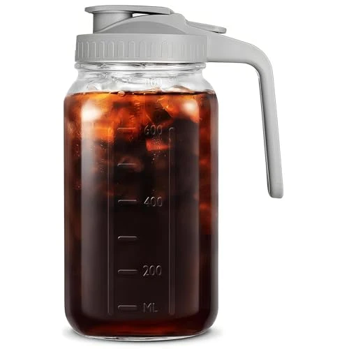 Sophisticated 32oz 1 quart Glass Pitcher with Lid Mason Jar Pitcher Glass Container Refined