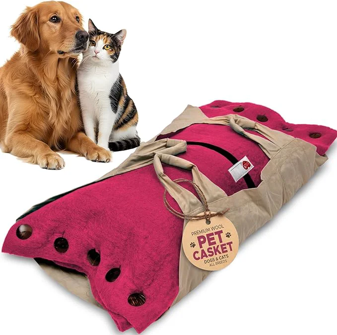 Easy-to-Use Cocoon® – Eco-Friendly Pet Burial Cremation Ceremony Kit Premium Wool – Casket for Dogs and Cats Choose Size Color XL Pink Overview Smooth