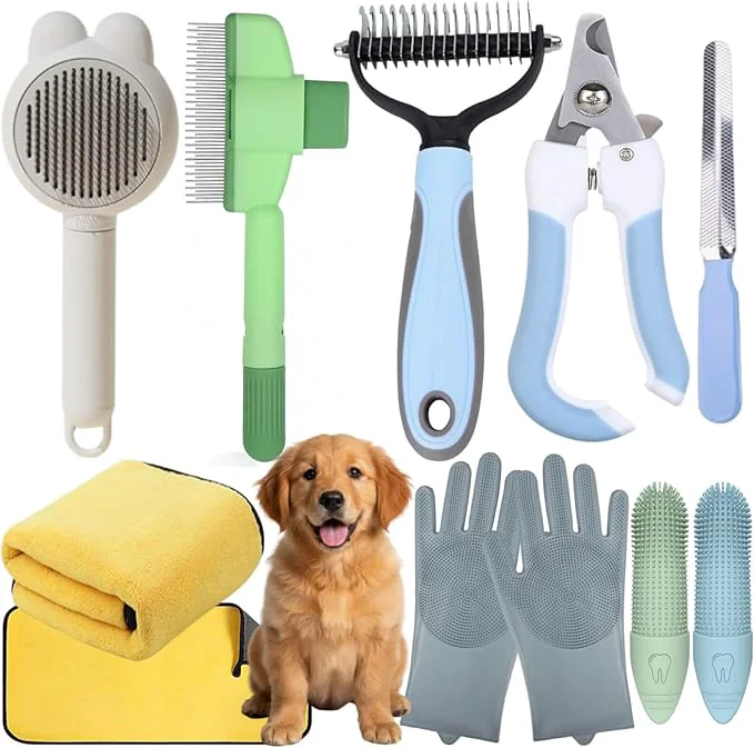 Environmentally Friendly Pet Supplies Including Cat Dematting Massage Comb Dog Flea Comb Puppy Quick-Drying Towel Special Silicone Toothbrush Dogs Washing Gloves Dog Cat Pets Nail Clippers and Trimmers Reusable.About This Quality