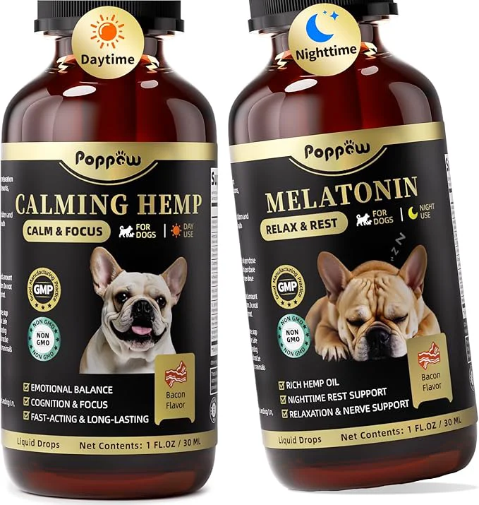 Smart Hemp Melatonin Calming Drops for Dogs – Day Night Calming Treat for Anxiety Relief Stress Aggression Separation Relaxation Sleep Aid Bacon Flavor 2 FL OzAbout This Fine Crafted