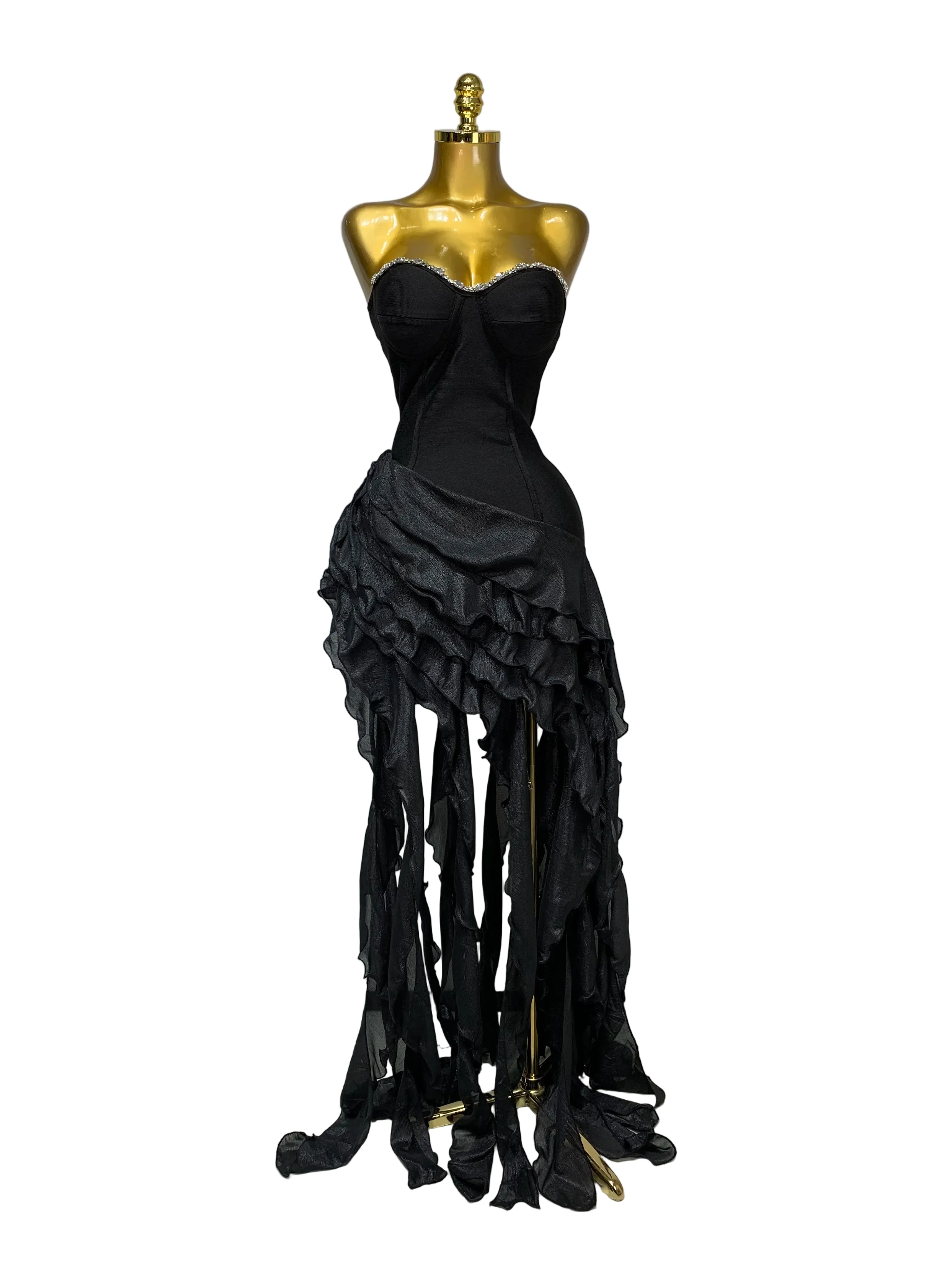 Solid Women’s Fashion Strapless Ruffle Bandage Mini Party Dress Healthy