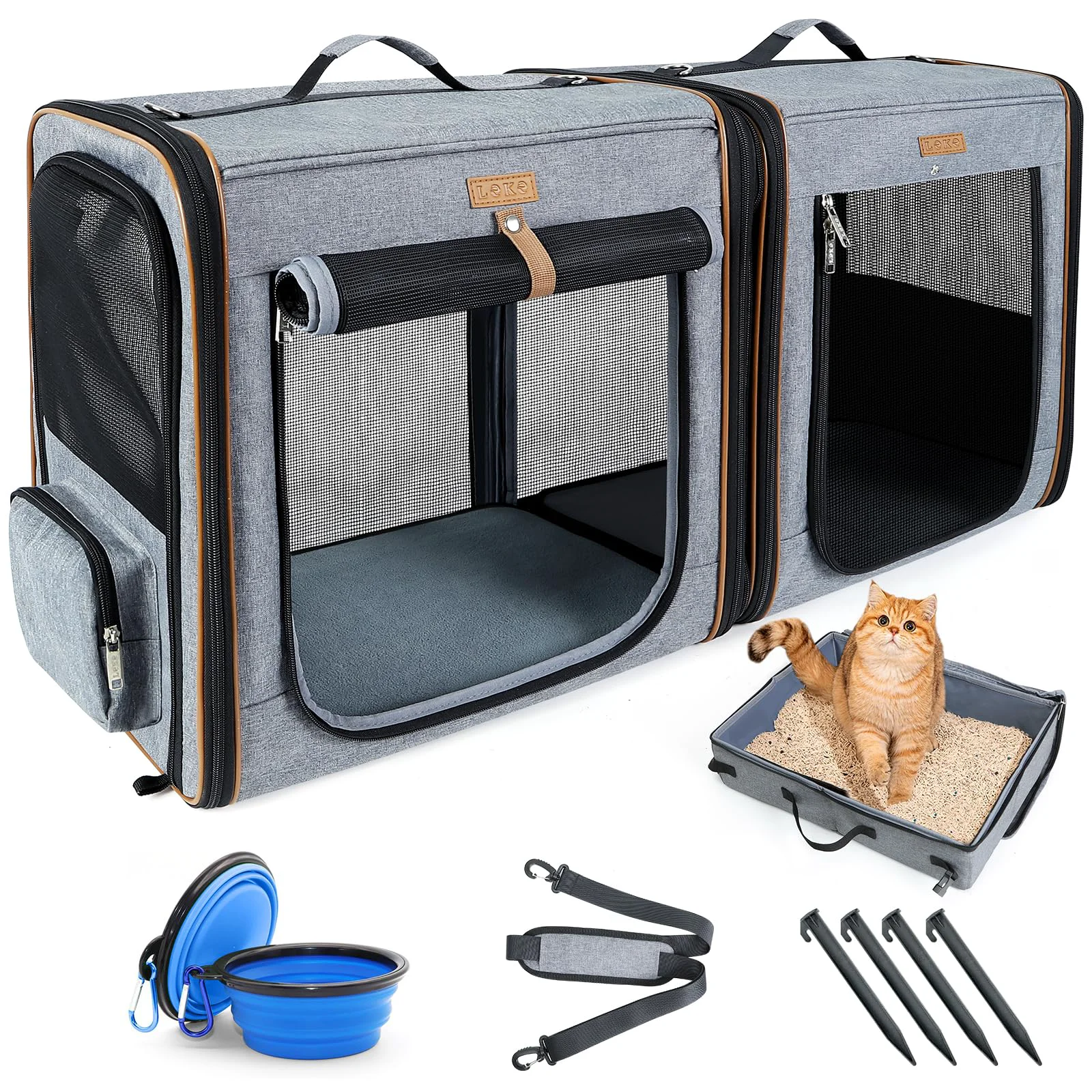 Fine Lekereise 2-in-1 Cat Travel Carrier with Litter Box — Large 35 lb Capacity Grey Effective