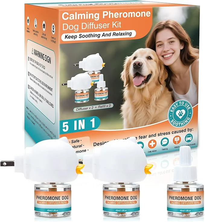 Exclusive Dog Calming Pheromones Diffuser to Calm Pet 5 in 1 Advanced Kit Appeasing Pheromone Diffuser for Anxiety Relief 2 Plug in 3 Pack 48ml Refill Reduce Aggression Fighting Barking StressAbout This Fine Crafted