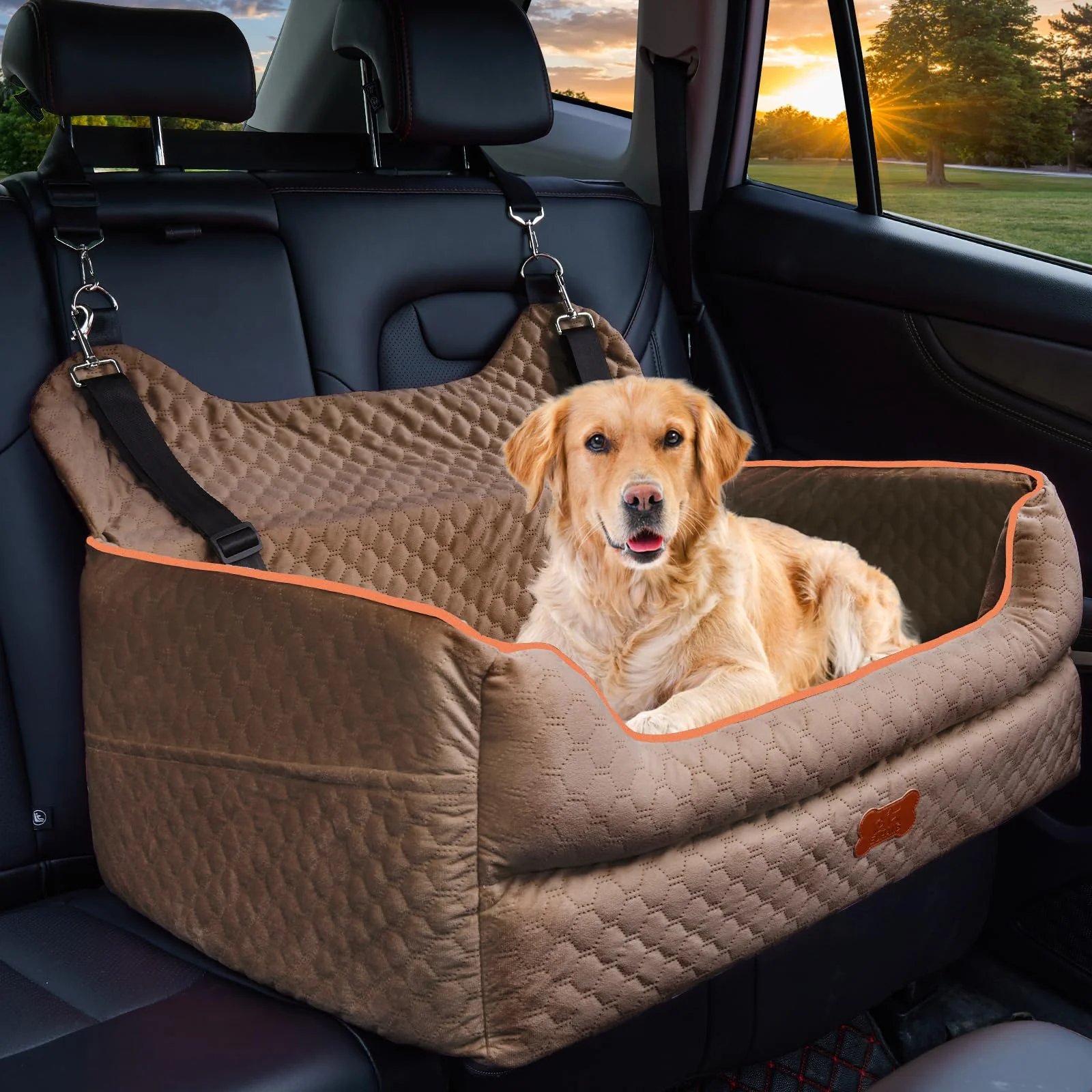Refined EUHAMS Dog Car Seat for Large Medium Dogs — Memory Foam Booster Seat Brown Unique