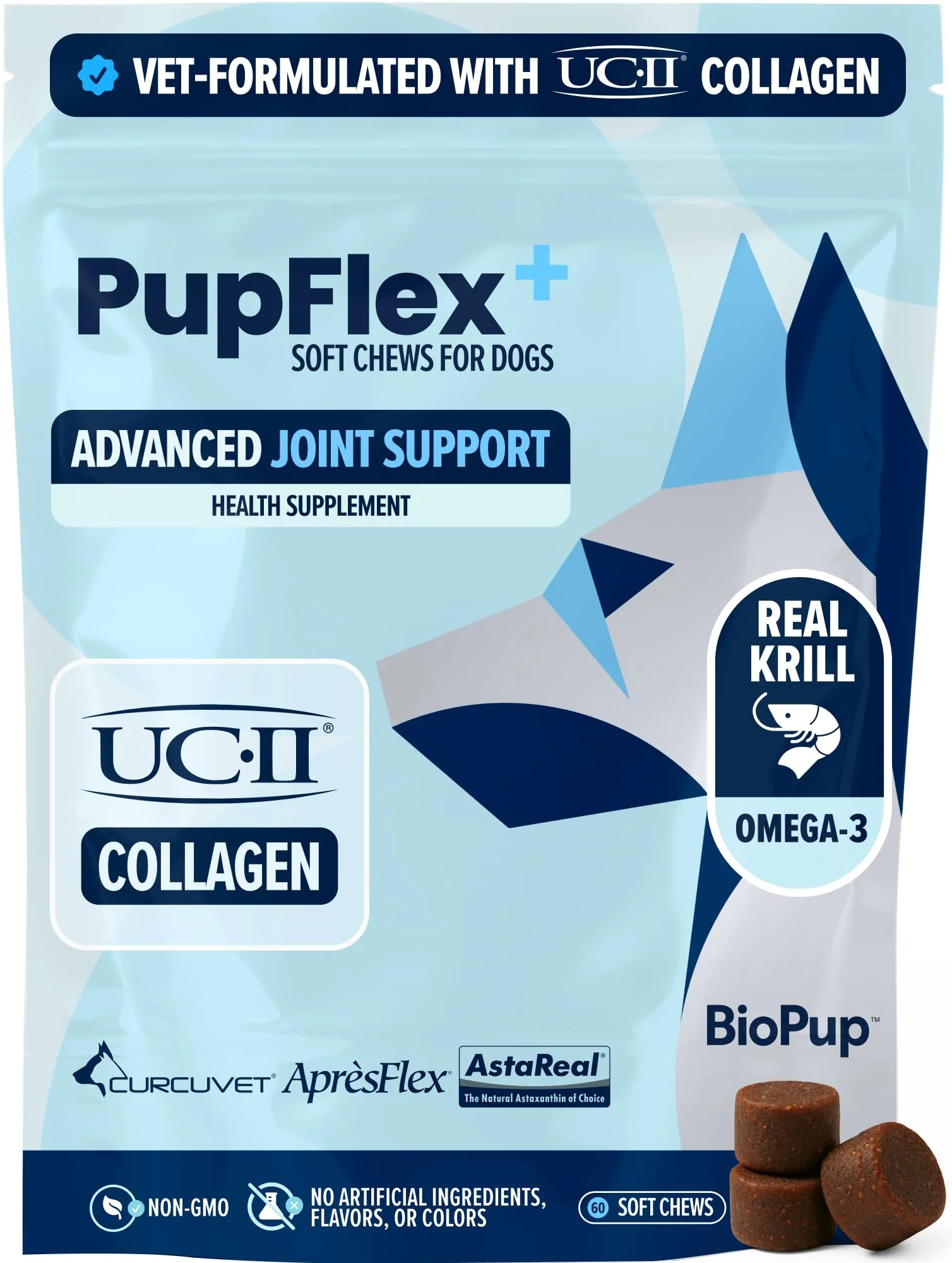 Efficient BioPup PupFlex Hip Joint Supplement for Dogs UC-II CurcuVET Omega-3 Professional