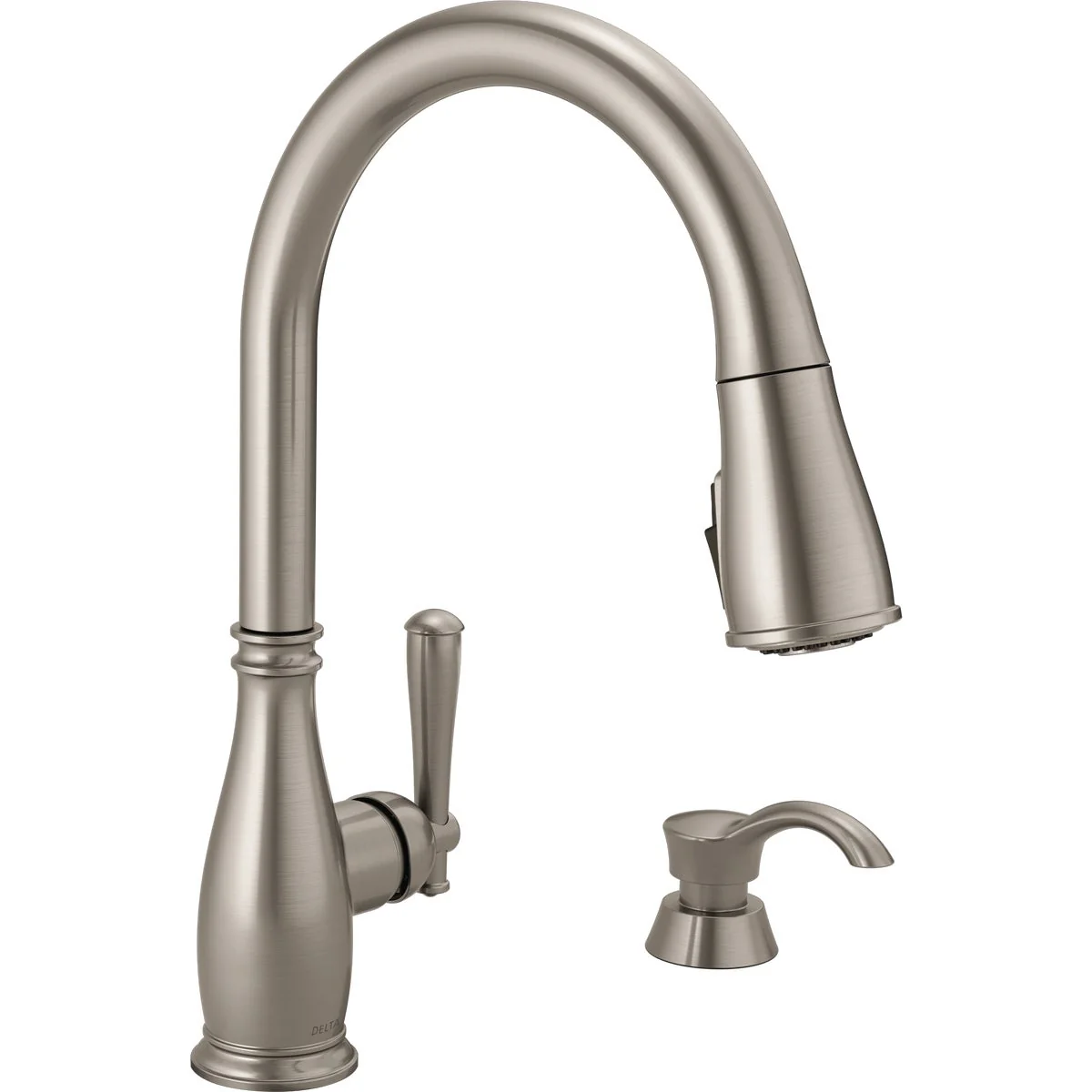 Innovative Delta Charmaine Stainless Single Handle Pull-Down Kitchen Faucet with Soap Dispenser Recyclable
