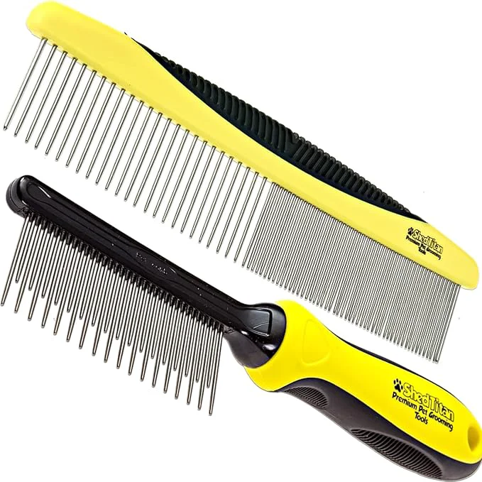 First-Class Metal Dog Comb for Matted Hair Detangler Combs Set – Remove Tangles Matted Fur – Easy Safe Cat Dog Combs for Grooming Doodles Smooth