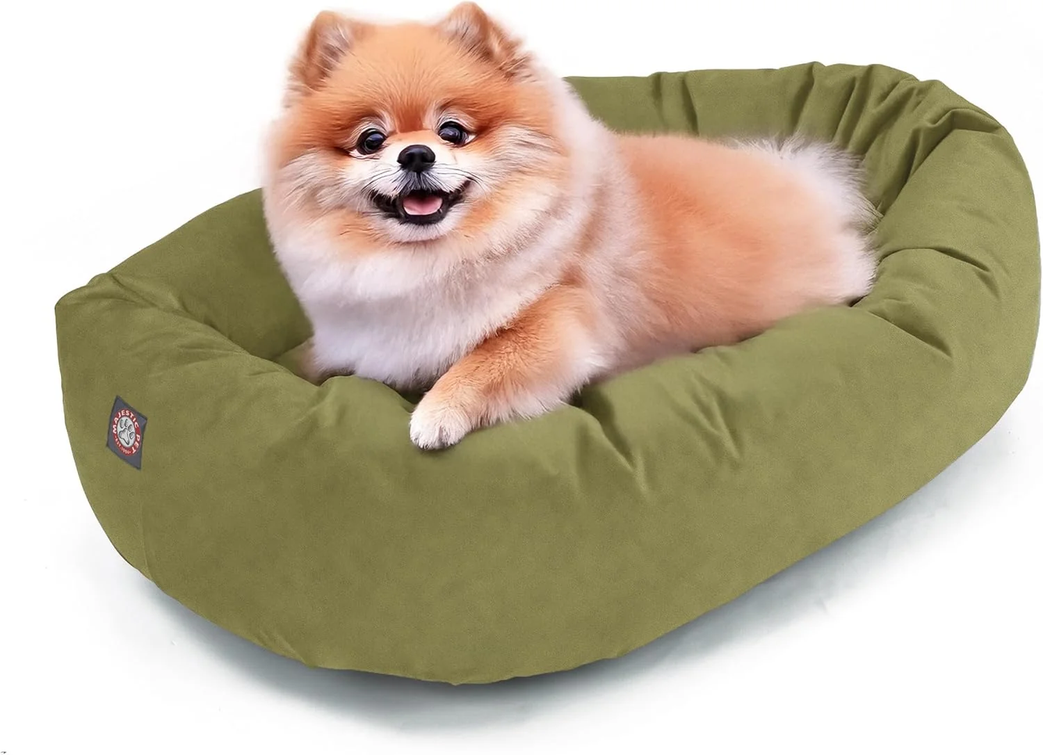 Flexible Majestic Pet 24 Inch Suede Shredded Memory Foam Mix Calming Small Dog Bed Washable 24 x 19 x 7 Inch – Cozy Soft Round Donut Dog Bed with Spine for Head Support – Pet Bed Sage Certified