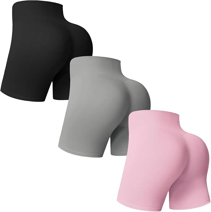 Fast MOREFEEL 3 Pack Workout Gym Shorts Women-5 Seamless Butt Lifting Tummy Control Plus Size Seamless Booty Biker Shorts Natural