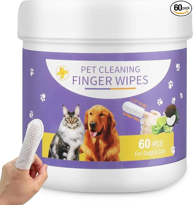 Responsible Dog Teeth Cleaning Wipes 60 Pcs Pet Dental Cleaning Finger Wipes Tooth Brushing Kit for Dogs Cats Plaque Tartar Remove Dog Healthy Mouth Toothbrush Finger Wipe for Pets Oral Care Coconut Oil Reusable
