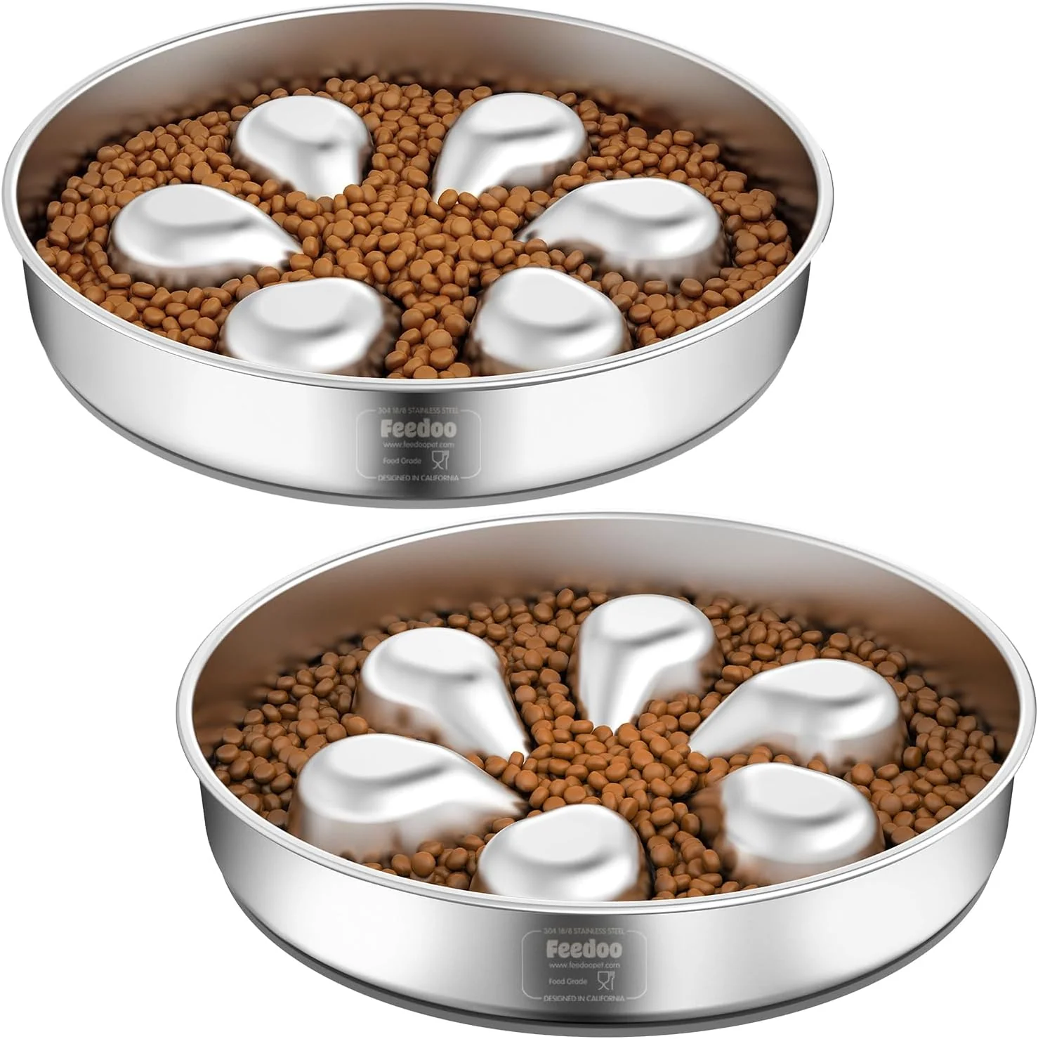 User-Friendly 2Pcs Slow Feeder Dog Bowls 3Cups Large Capacity 304 Stainless Steel Dog Bowl Metal Food Bowl with Non-Slip Base Food-Grade Exclusive