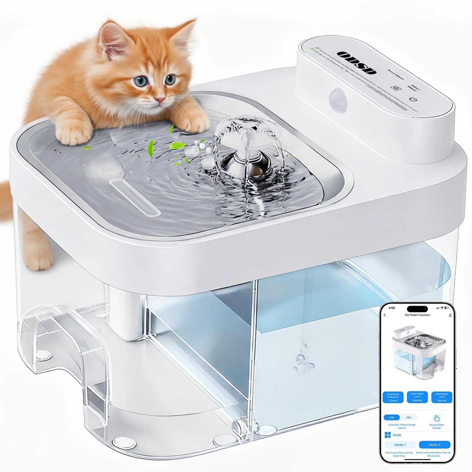 Premium ODSD Cat Water Fountain — 3L Tank App Monitoring Wastewater Separation No Filter Cotton 2.4G Wi‑Fi Fast