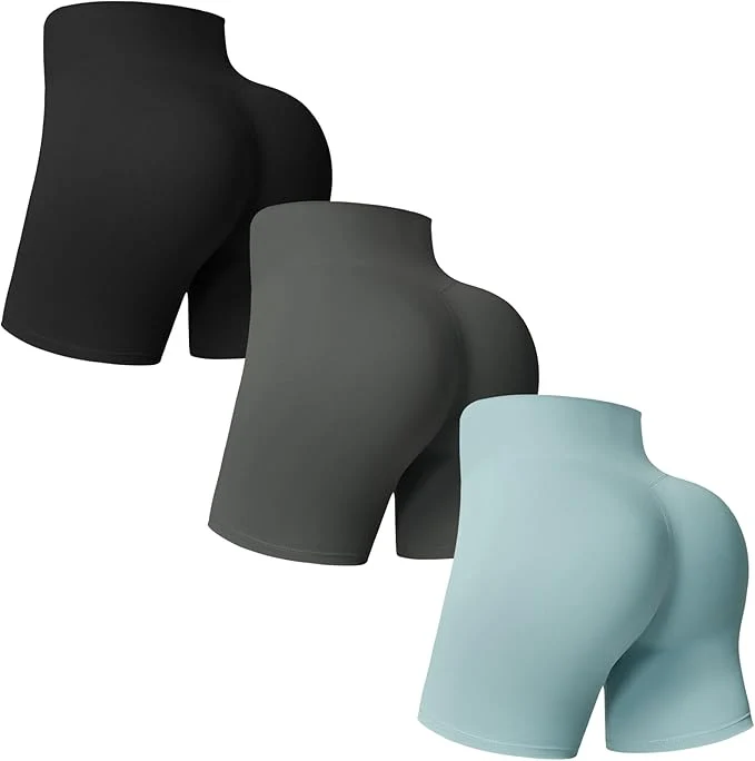 Top-Quality MOREFEEL 3 Pack Workout Gym Shorts Women-5 Seamless Butt Lifting Tummy Control Plus Size Seamless Booty Biker Shorts Sustainable