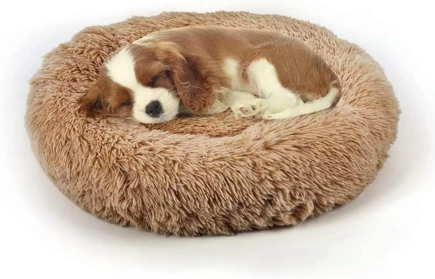 Certified Dog Bed Cat Calming Bed Faux Fur Pillow Pet Donut Cuddler Round Plush Bed for Large Medium Small Dogs and Cats Green