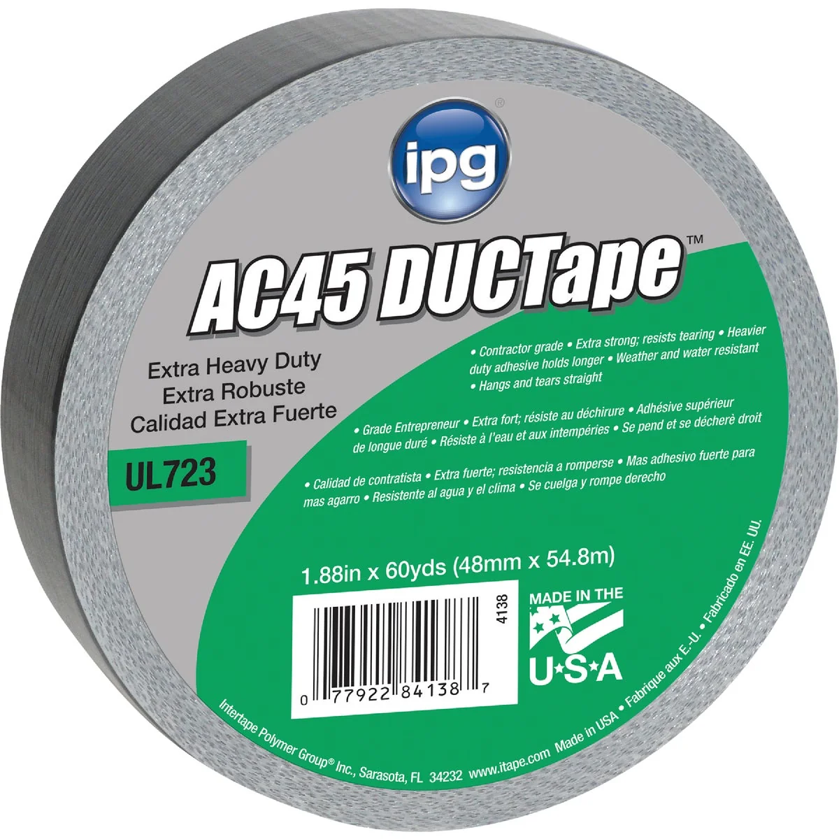 Unique Intertape AC45 DUCTape 1.88 In. x 60 Yd. XHD Contractor Grade Duct Tape Silver Soft