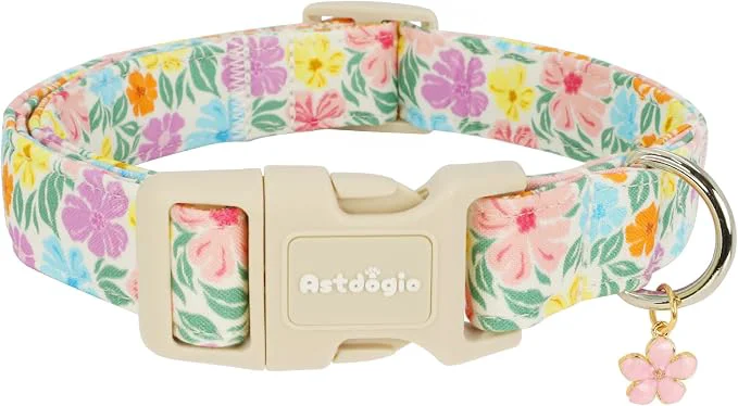 Stylish Cotton Dog Collar with Colorful Flowers Carefully Designed