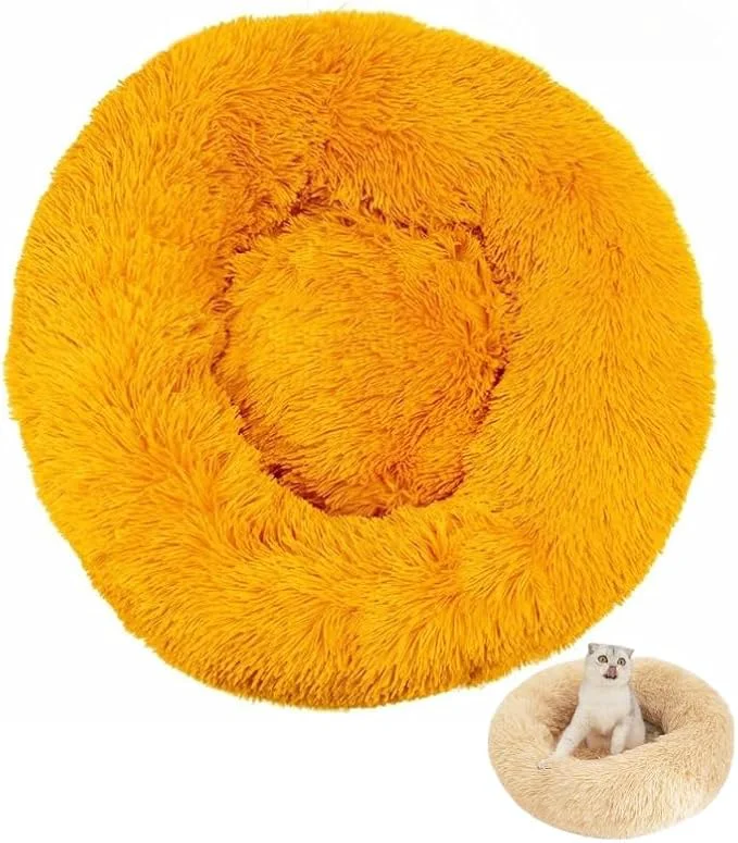 Crafted Anxiety Relief Dog Bed – Mr Fluffy Friend Anti-Anxiety Calming Plush Pet Bed for Chewing Crate Training Thunderstorm Stress Yellow XL-80CM About ThisOverview Reusable