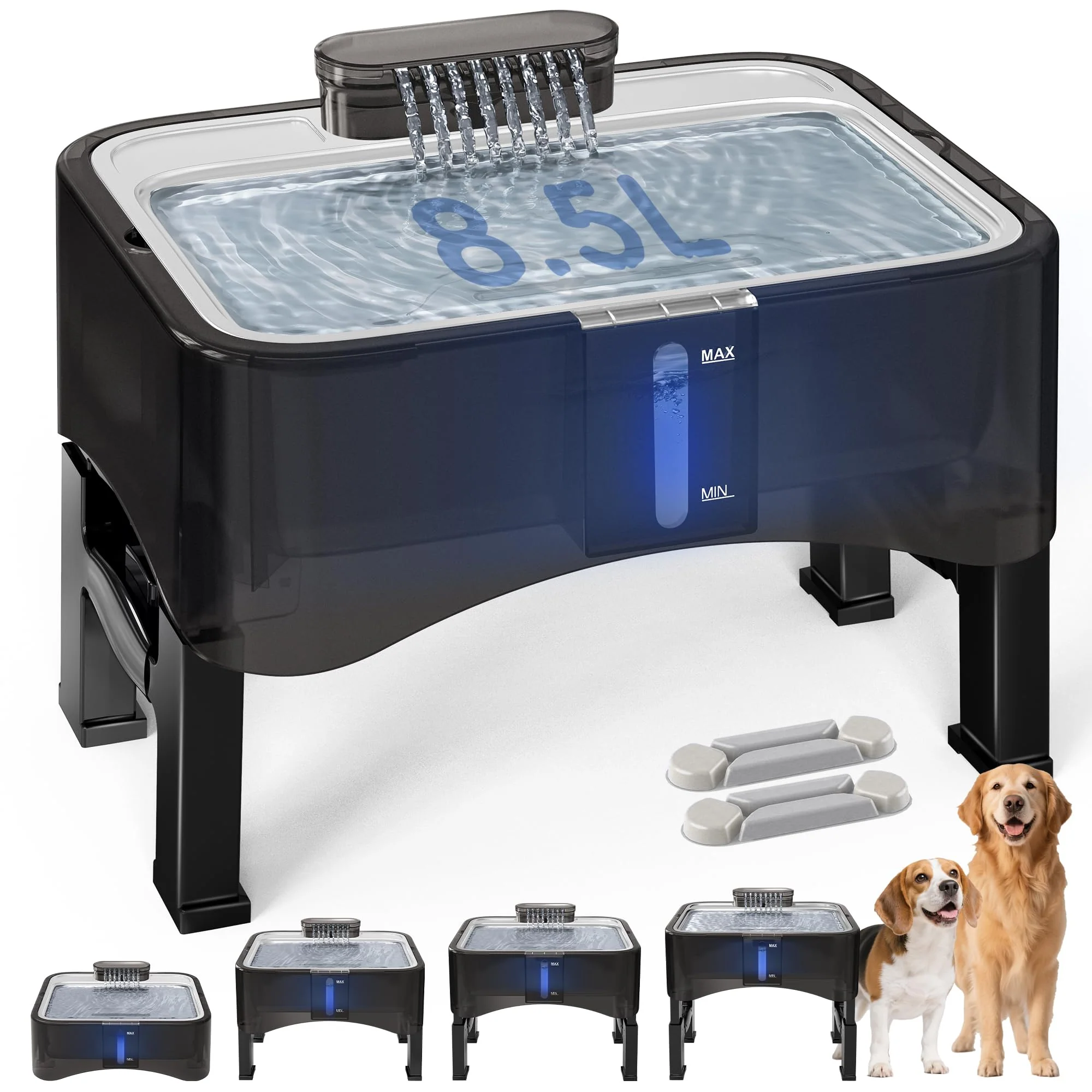Quality UPSKY 2.25Gal d Dog Water Fountain – 4 Heights Ultra-Quiet Pump 304 Stainless Tray 2 Filters Advanced
