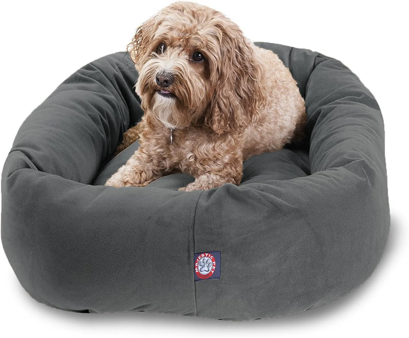 Prestigious Majestic Pet 32 Inch Suede Calming Dog Bed Washable 32x23x7 Inch – Cozy Soft Round Donut Dog Bed with Spine Support for Dogs to Rest Their Head – Pet Bed Medium – Gray Modern