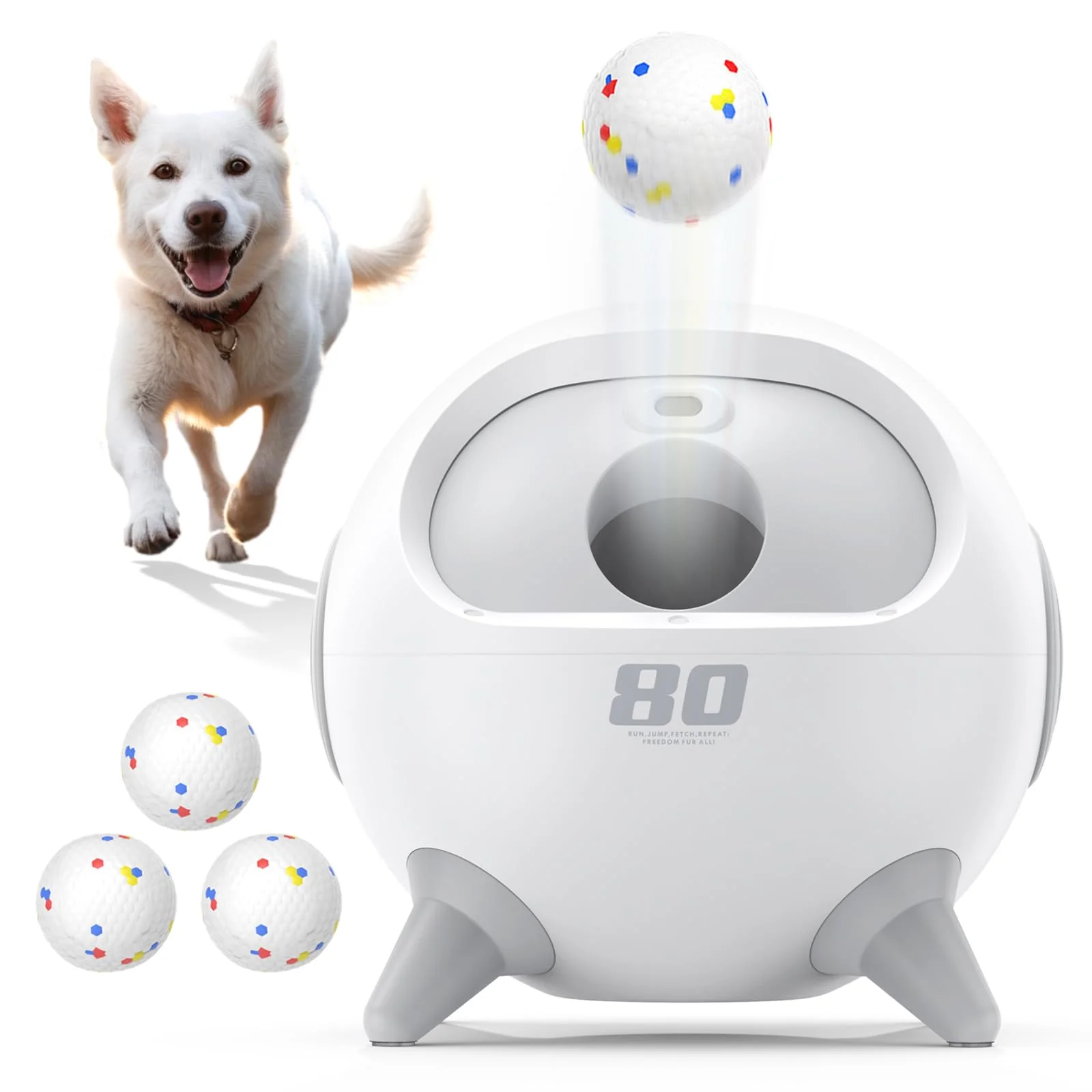 Durable uahpet Automatic Ball Launcher for Dogs — Obstacle Detection 20-80 ft 4 Balls Recyclable