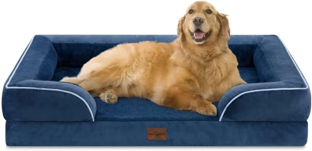 Contemporary Comfort Expression Extra Large Dog Beds Waterproof Orthopedic Foam Dog Beds XL Dogs Bed with Bolster Washable Dogs Sofa Pet Bed with Removable Cover Non-Slip Bottom X-Large Navy Blue Enhanced
