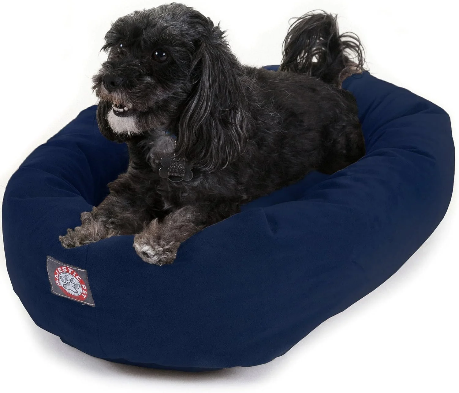 Prestigious Majestic Pet 24 Inch Suede Calming Dog Bed Washable 24x19x7 Inch – Cozy Soft Round Donut Dog Bed with Spine Support for Dogs to Rest their Head – Round Pet Bed Small – Navy Classic