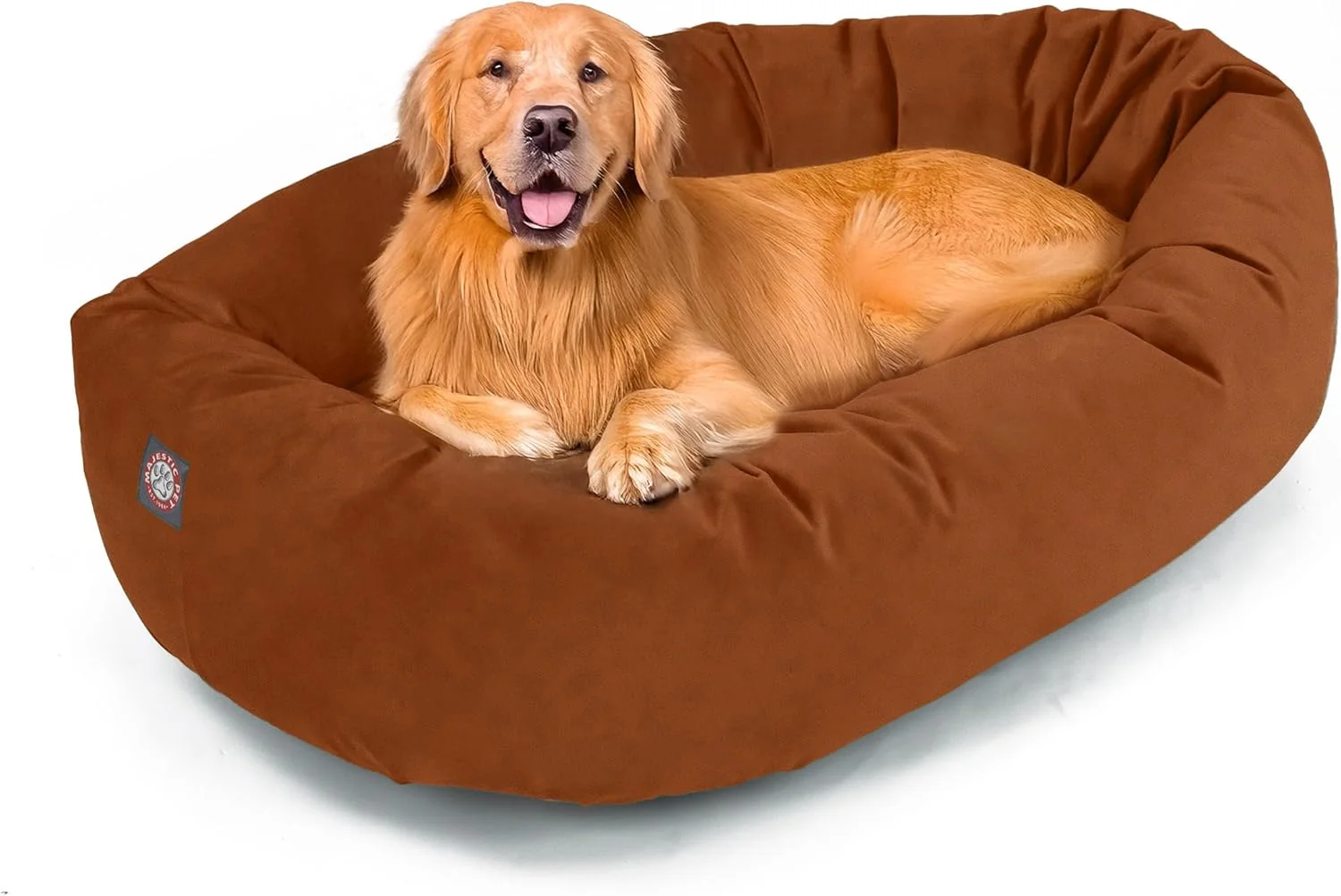 Unique Majestic Pet 40 Inch Suede Shredded Memory Foam Mix Calming Large Dog Bed Washable 40 x 29 x 9 Inch – Cozy Soft Round Donut Dog Bed with Spine for Head Support – Pet Bed Rust Reliable