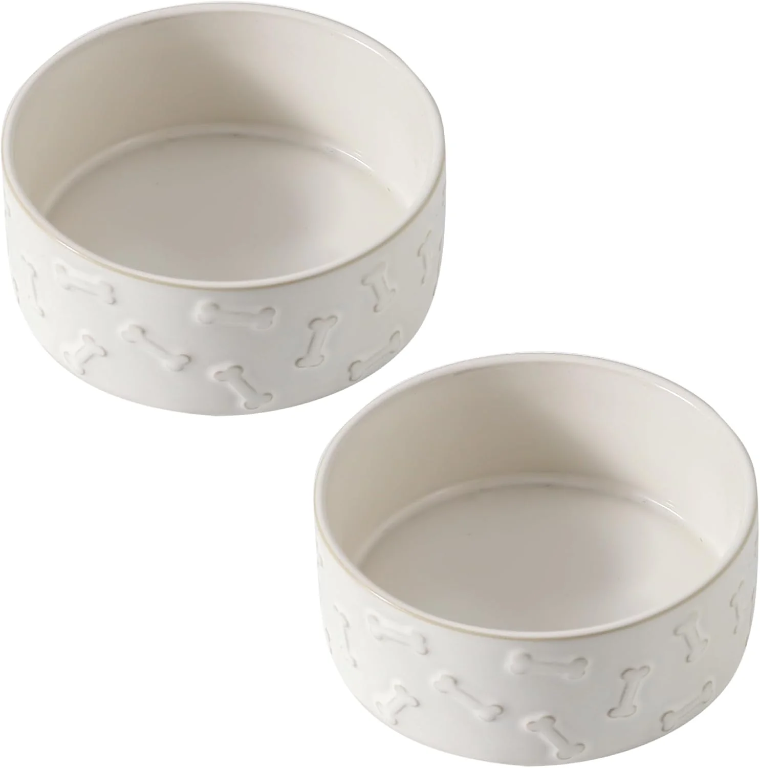 Fashionable UBEE Ceramic Dog Bowl Set of 2 5.1 inch Dog Food Bowl with Bone Pattern Pet Food Water Dish Feeding for Small Dogs and Large Cat White Carefully Designed