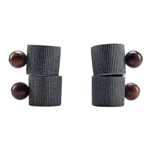 Functional Ceramic Mini Espresso Cups Demitasse Cups with Round Wooden Handle Vertical Stripes Tea Cups 4 Count Premium