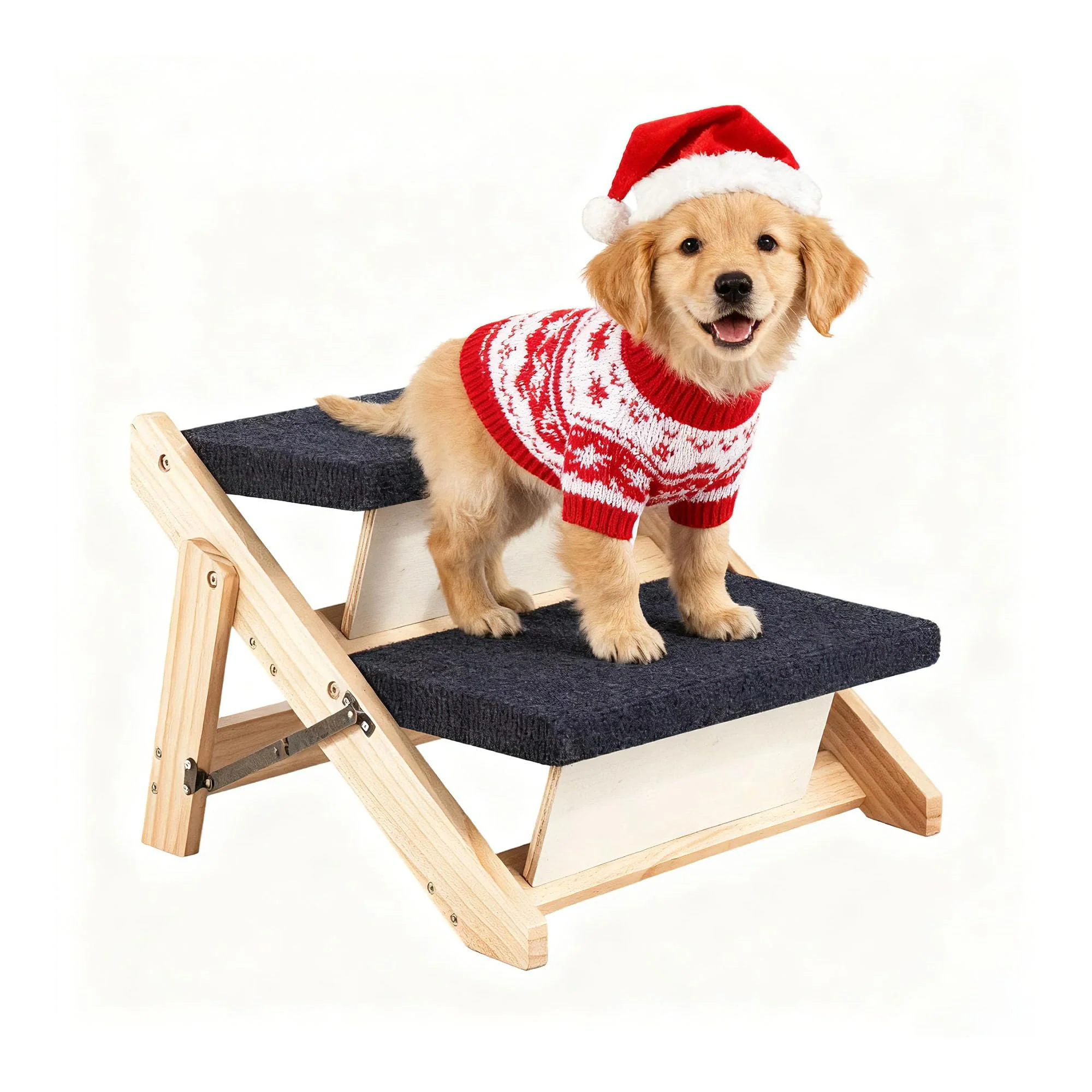 Original MEWANG Wood Pet Stairs Ramp – 3-in-1 Foldable Pet Ladder for Small Medium Dogs Cats Secure