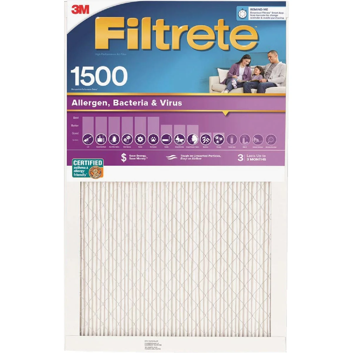Authentic 3M Filtrete 16 In. x 25 In. x 1 In. Ultra Allergen Healthy Living 1550 MPR Furnace Filter High-Quality