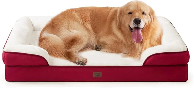 Trendy EHEYCIGA Orthopedic Dog Beds for Large Dogs Waterproof Memory Foam Large Dog Bed with Sides Non-Slip Bottom and Egg-Crate Foam Pet Couch Bed with Washable Removable Cover RedAbout ThisOverview Elite