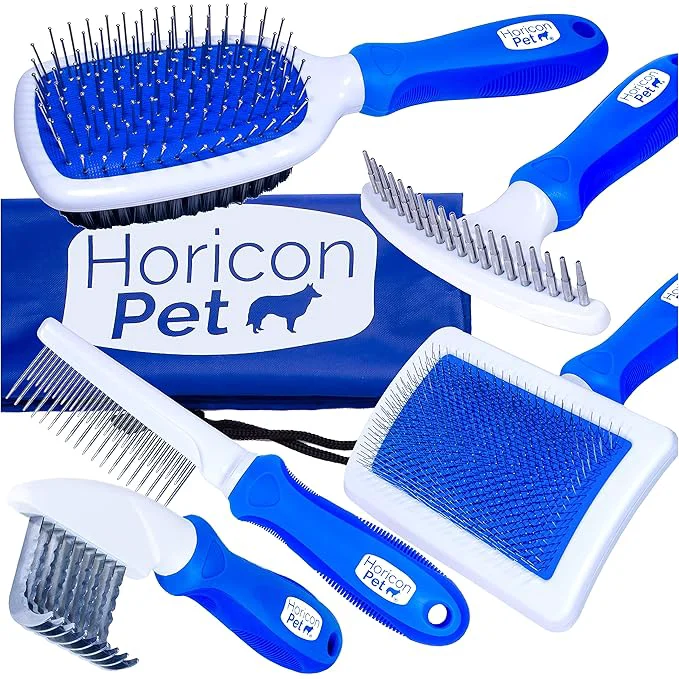 Convenient 6 In 1 Premium Dog Brush Set – Dog Grooming Brushes – Ball Pin Bristle Brush Curved Blade Dematting Comb Slicker Brush Deshedding Edge Comb Detangling Pet CombAbout This Advanced