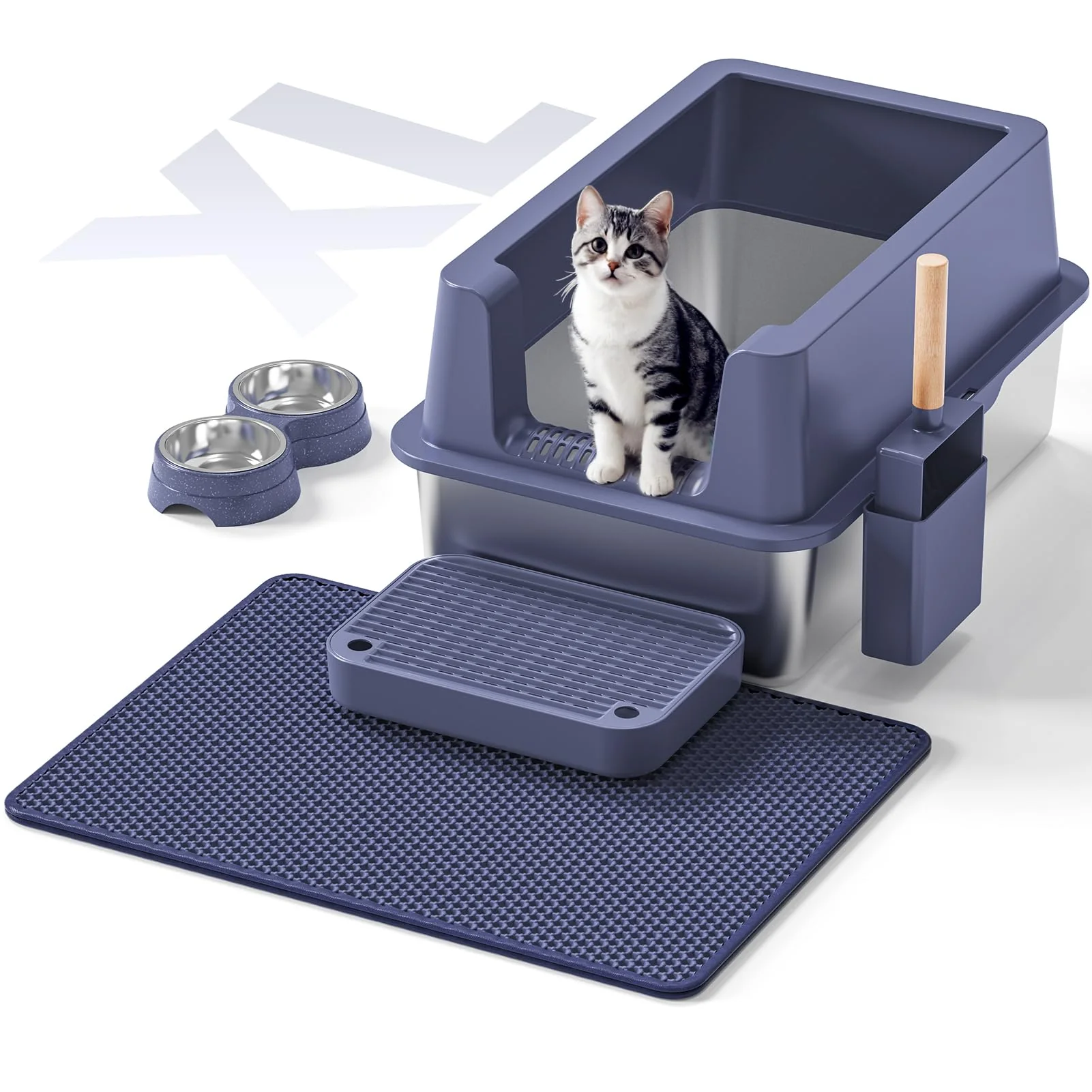 Eco-Friendly VNAKIO Stainless Steel Cat Litter Box XL Enclosed with Lid – High Sided Anti Leakage Easy Cleaning Versatile