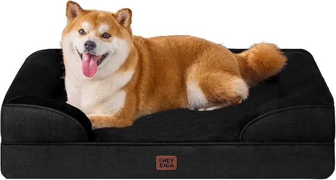 Convenient EHEYCIGA Orthopedic Dog Beds for Large Dogs Waterproof Memory Foam Large Dog Bed with Sides Non-Slip Bottom and Egg-Crate Foam Pet Couch Bed with Washable Removable Cover BlackAbout ThisOverview Casual