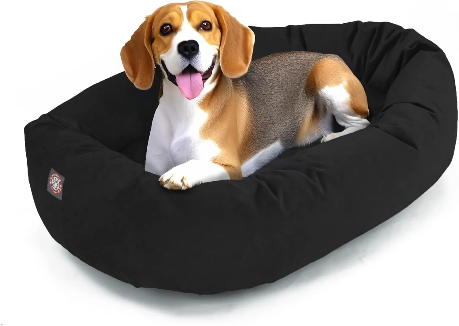 World-Class Majestic Pet 32 Inch Suede Shredded Memory Foam Mix Calming Medium Dog Bed Washable 32 x 23 x 7 Inch – Cozy Soft Round Donut Dog Bed with Spine for Head Support – Pet Bed Black Effective