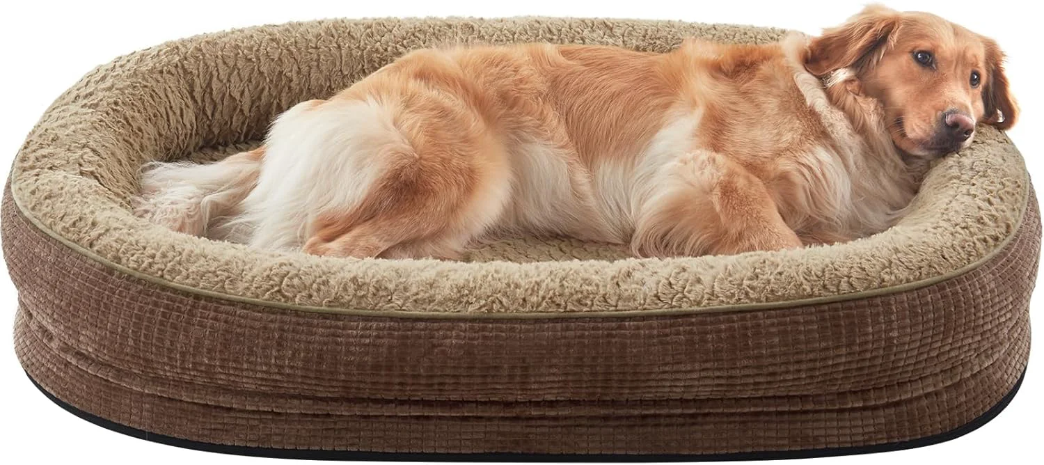 Practical JOEJOY Orthopedic Dog Beds Large Sized Dog XL Egg-Crate Memory Foam Pet Couch Bed with Bolster Sides Waterproof Lining Removable Washable Cover Non-Slip Bottom Brown Fine