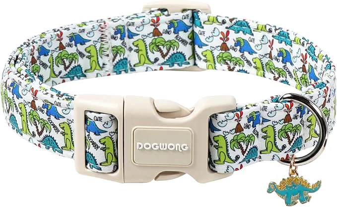 Certified DOGWONG Dinosaur Dog Collar-Cute Green Dinosaur Dog Collar Modern