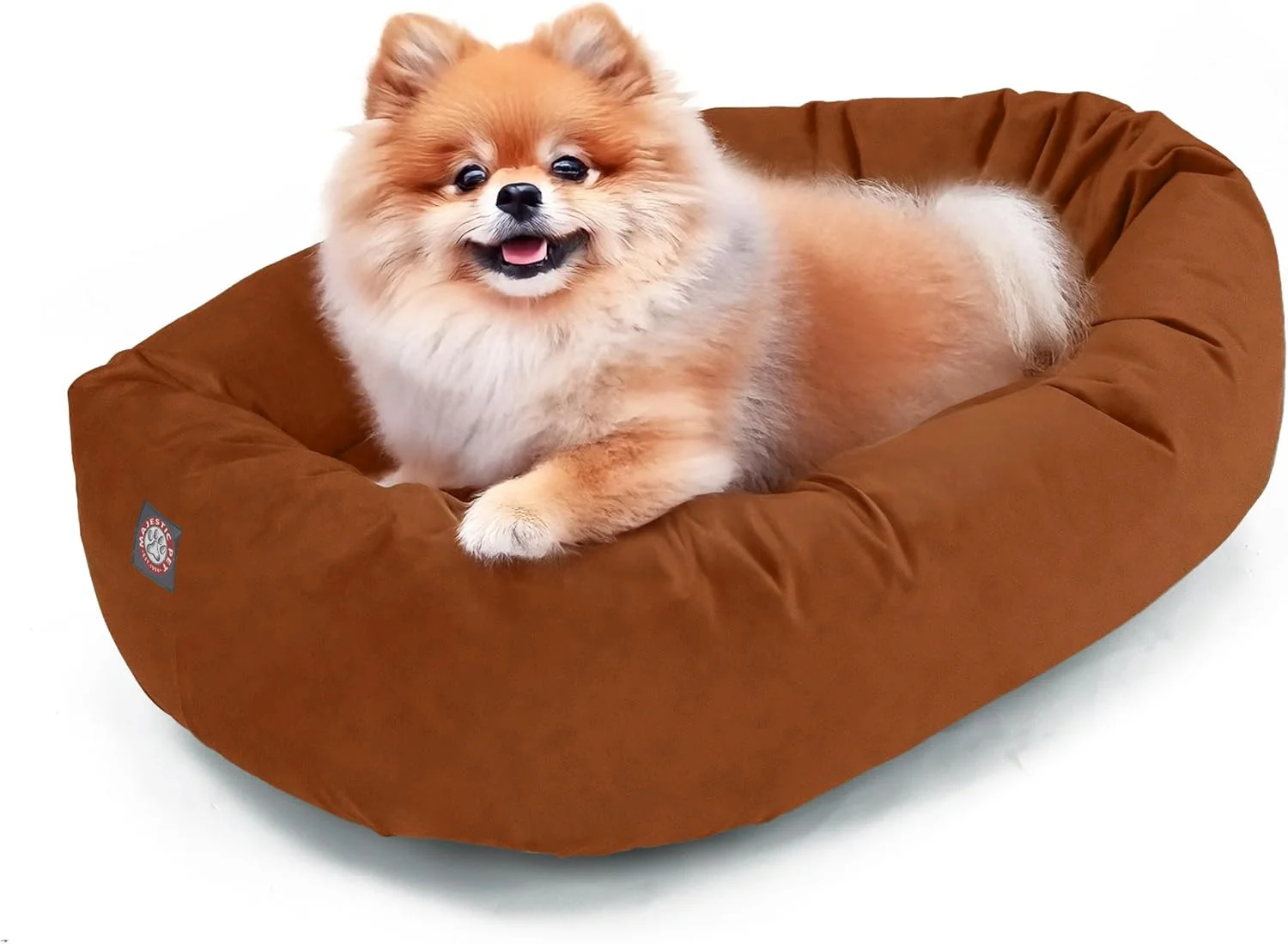 Casual Majestic Pet 24 Inch Suede Shredded Memory Foam Mix Calming Small Dog Bed Washable 24 x 19 x 7 Inch – Cozy Soft Round Donut Dog Bed with Spine for Head Support – Pet Bed Rust Advanced