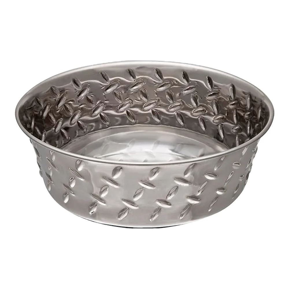 Sustainable Loving Pets Diamond Plate Bowls with Non Skid Bottom Dog Dish Bowl Silver 2 Quart Unique