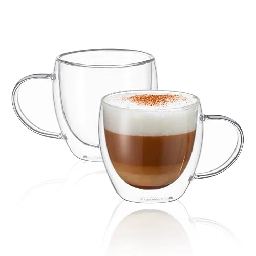 Reusable Double Wall Glass Coffee Mugs with Handle 2 Count Recyclable