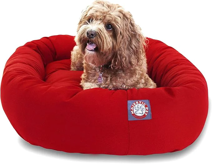 Reusable Majestic Pet 32 Inch Bagel Calming Dog Bed Washable – Cozy Soft Round Pet Bed with Spine Support for Dogs to Rest their Head – Fluffy Donut Puppy Bed 32x23x7 Inch – Medium – RedAbout ThisOverview Genuine