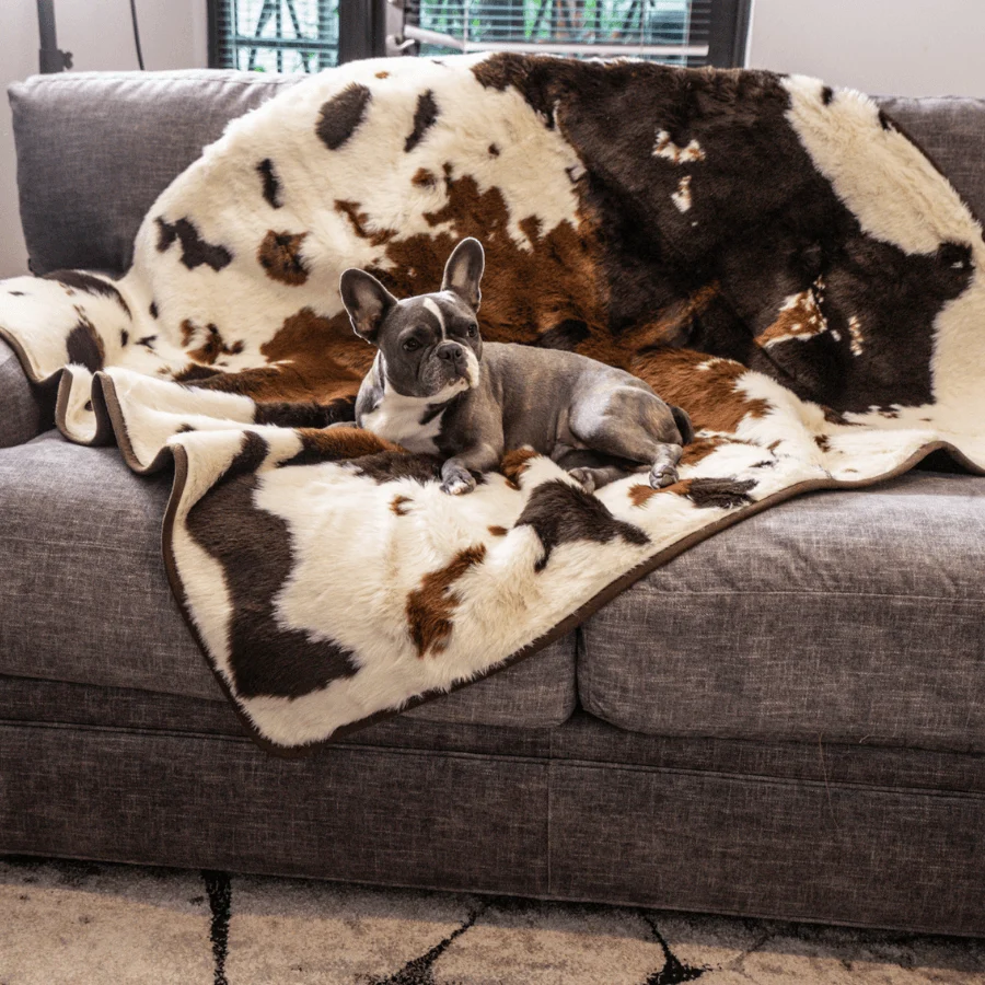 Verified PupProtector™ Waterproof Throw Blanket – Brown Faux Cowhide Specialty