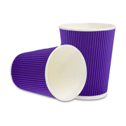 Premium Ripple Wall Coffee Cups 500 Count 12 Ounce Insulated Royal Purple Paper Cups Eco-Friendly