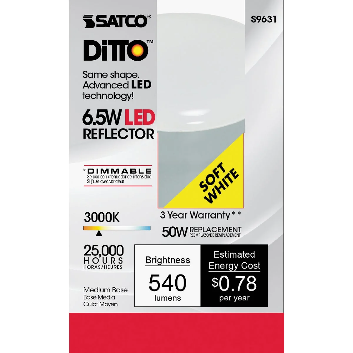 Sophisticated Satco Ditto 50W Equivalent Warm White R20 Medium Dimmable LED Floodlight Light Bulb Recyclable