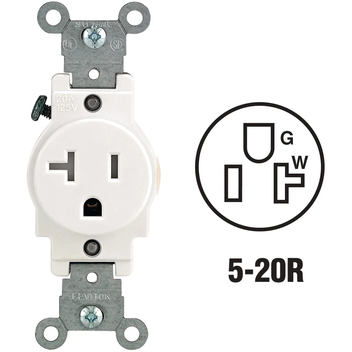 Consistent Leviton 20A White Commercial Grade 5-20R Tamper Resistant Single Outlet Artisan