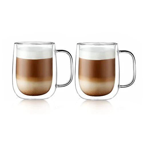 Clean Large Double Wall Glass Coffee Mug 15.2oz 2 Count Eco-Friendly